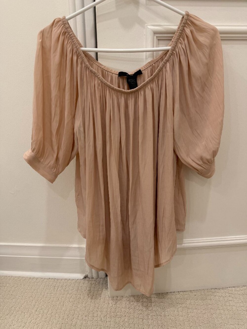 Romantic Blush Pink Off-the-Shoulder Pleated Peasant Blouse